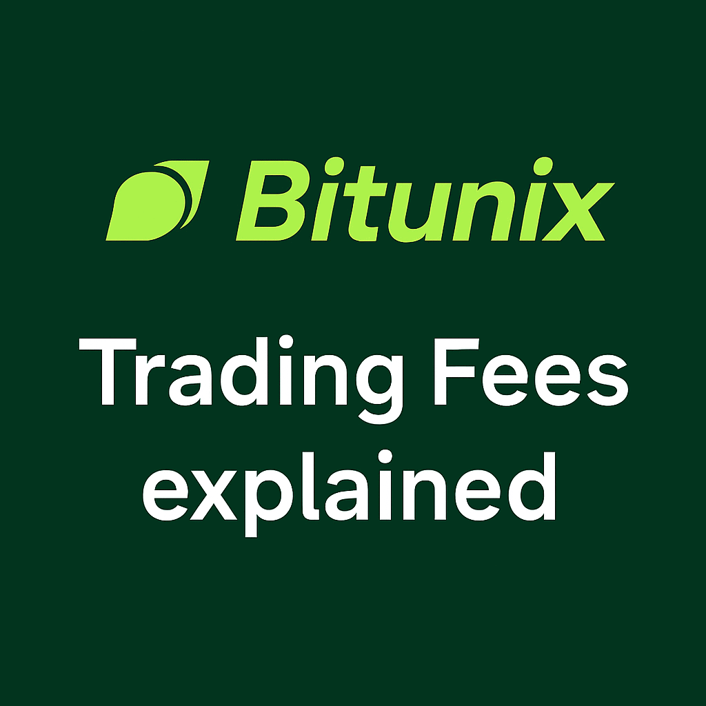 Minimalist graphic with Bitunix logo and text reading “Trading Fees explained” on a dark green background.