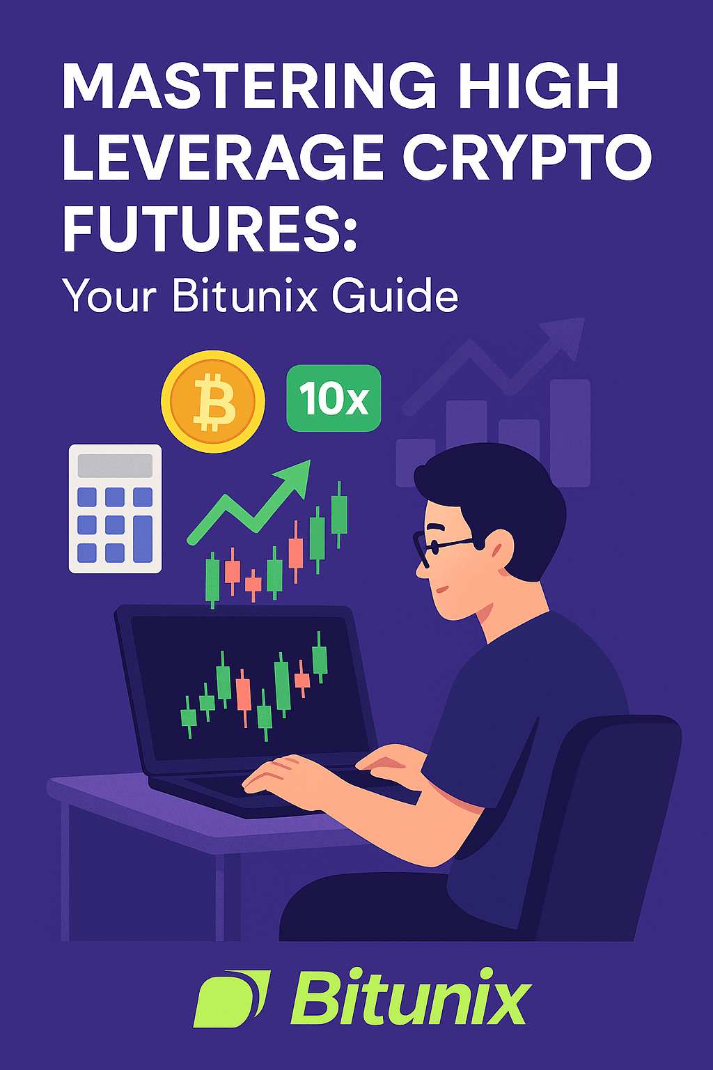 Bitunix high leverage crypto futures guide illustration with trading chart and 10x icon