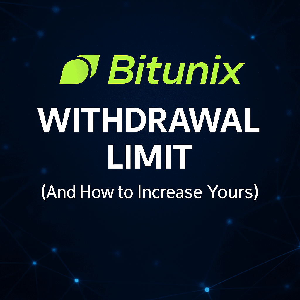 Bitunix logo and the title “Withdrawal Limit (And How to Increase Yours)” on a glowing blue tech-themed background.