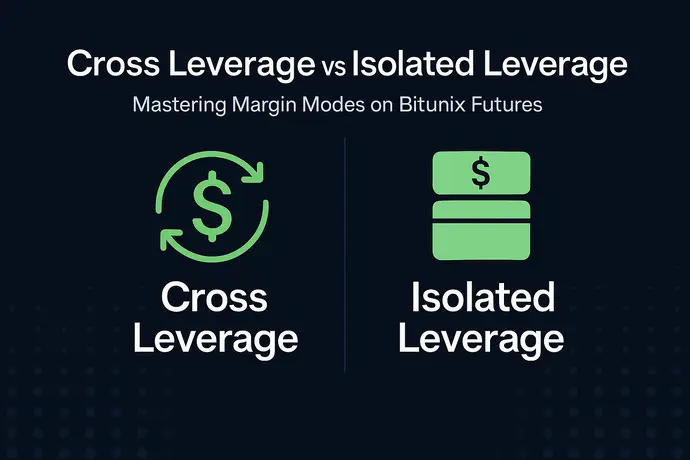 Infographic comparing cross leverage vs isolated leverage on Bitunix Futures”