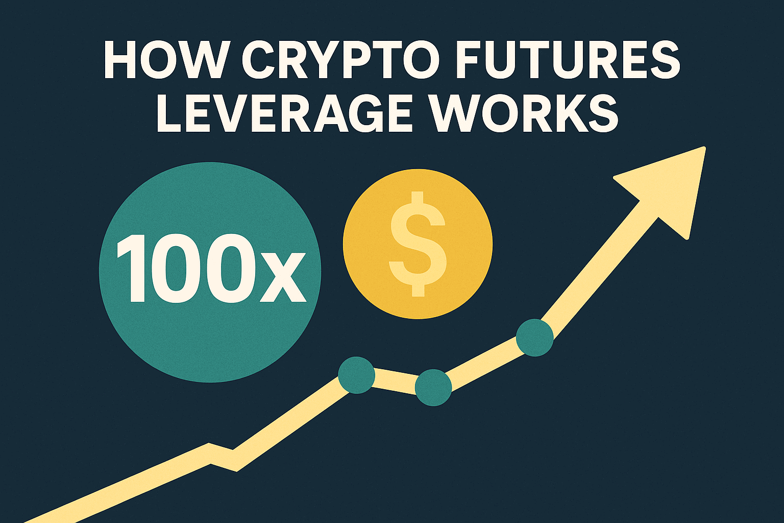 Crypto futures leverage infographic with 100x label and upward growth chart