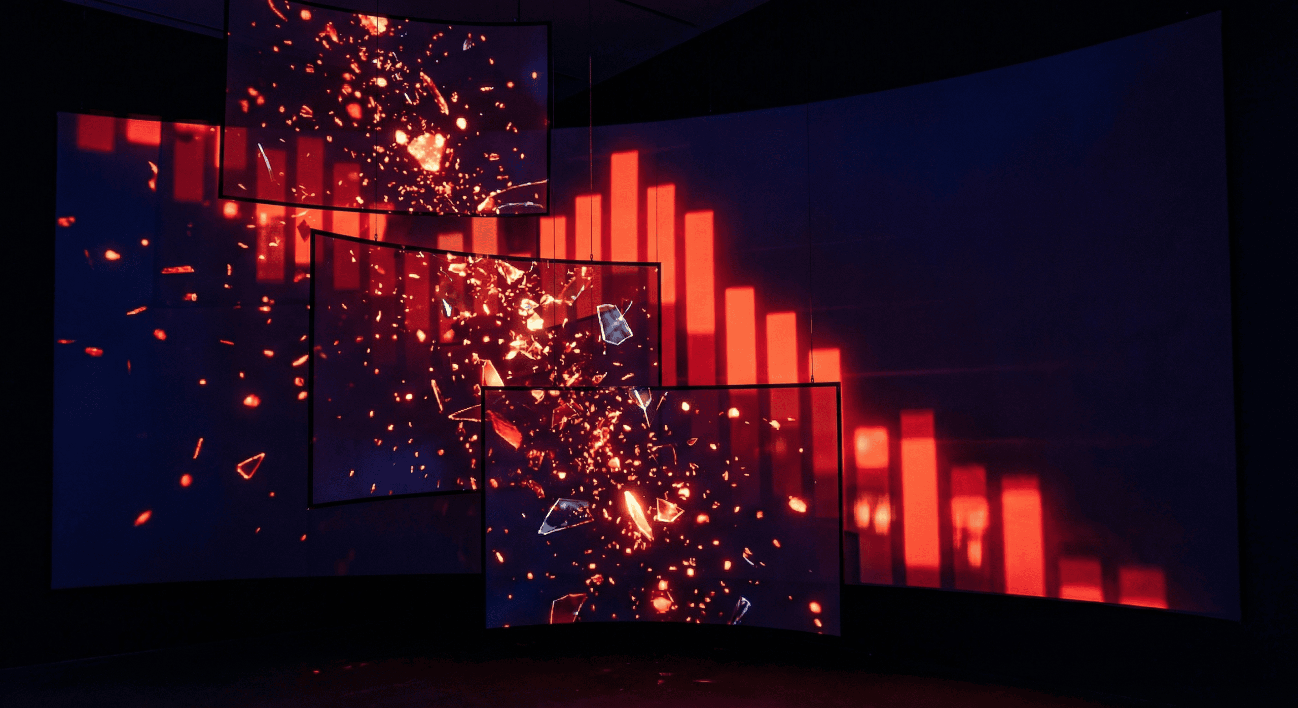 Bitcoin price crash visualization with red candlestick charts plunging on digital screens amid Black Sunday II liquidation event February 2026