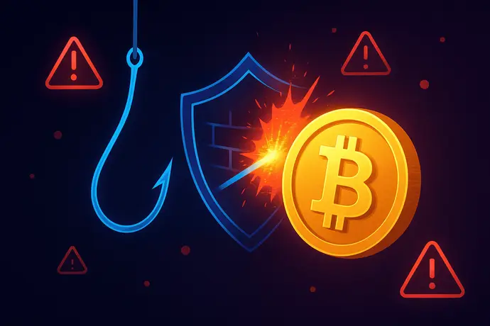 Visualization of crypto phishing attacks being blocked by a digital firewall shield