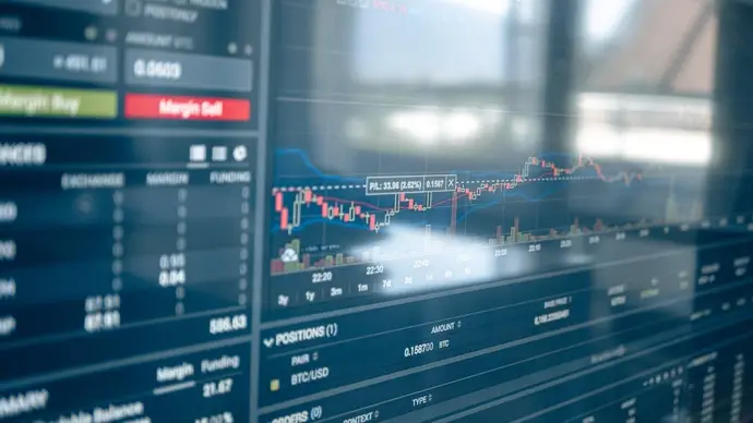 Crypto trading screen showing price charts and risk management indicators