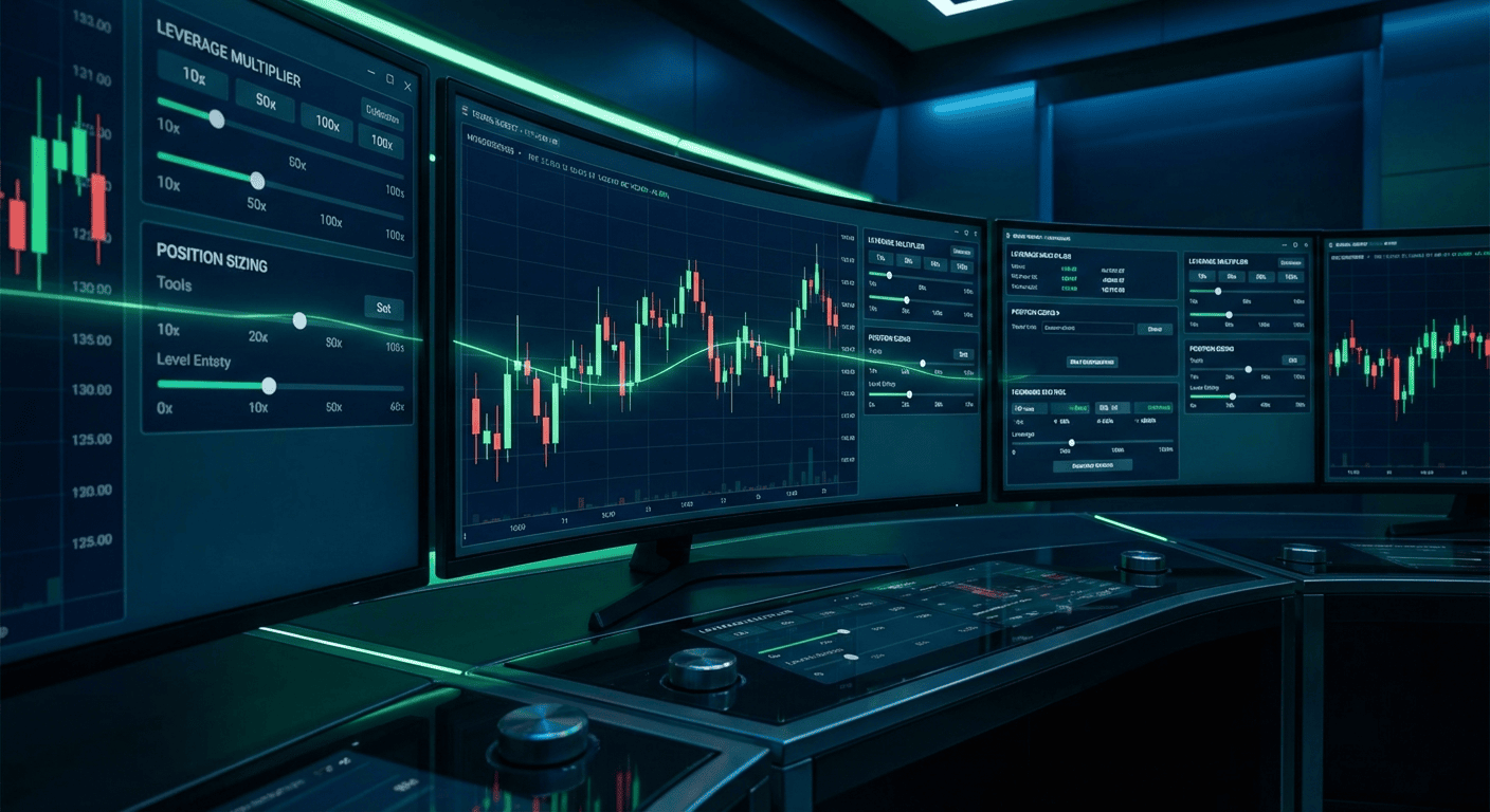Crypto leverage trading dashboard showing position sizing and leverage multiplier controls
