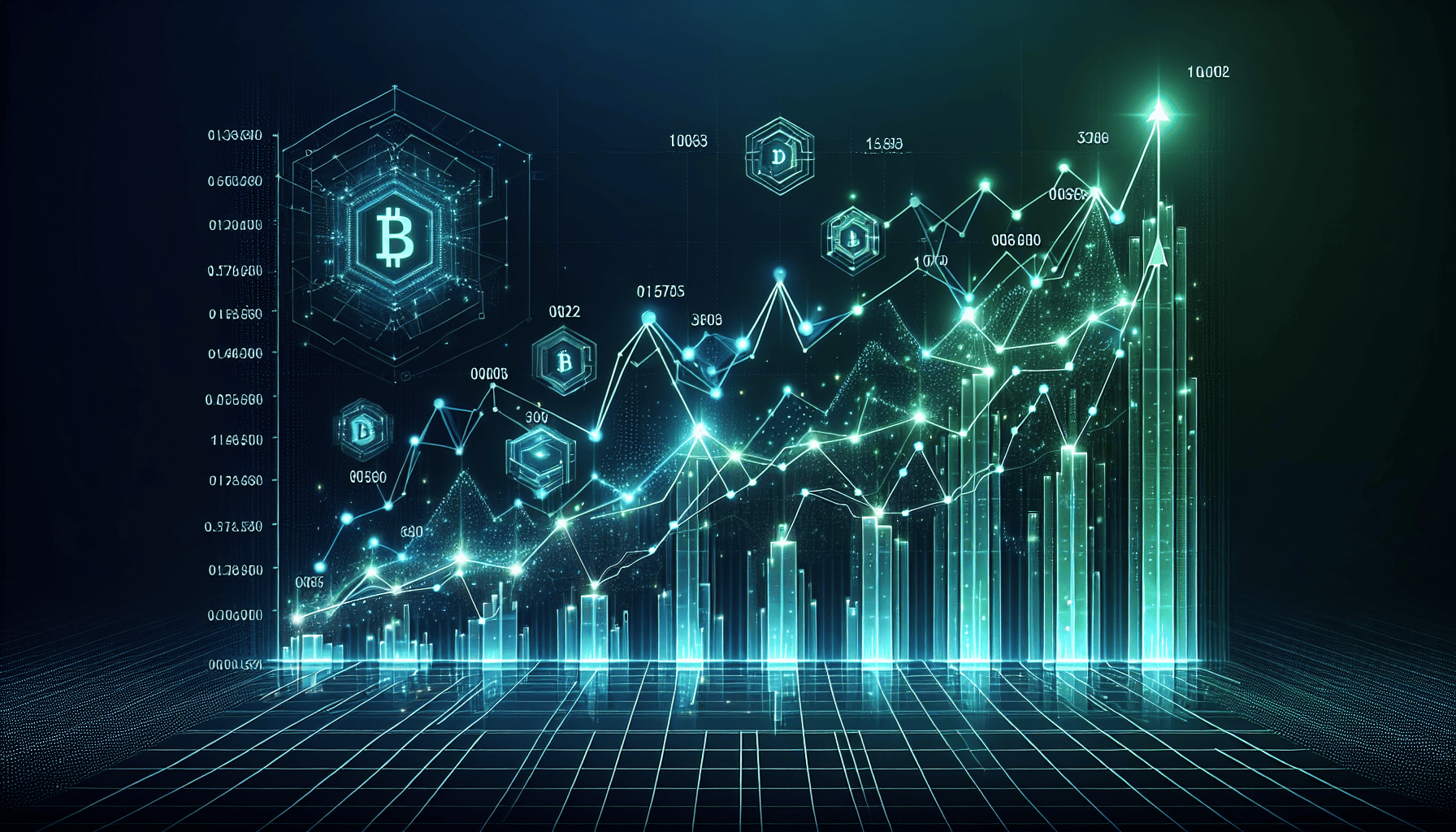 Long-term crypto DCA performance growth visualization showing upward trend through market cycles