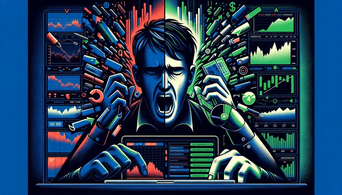 DCA investor calmly stacking crypto vs stressed active trader watching charts - comparison illustration