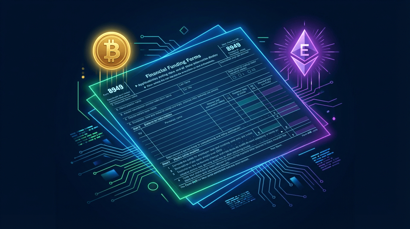 IRS Form 8949 with crypto tax entries for capital gains and losses from Bitcoin and Ethereum trading