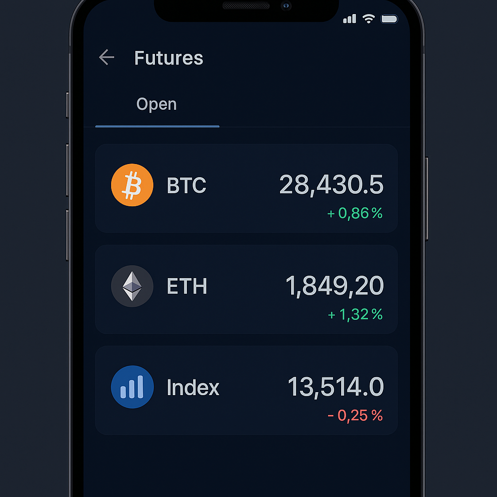 Robinhood futures trading screen with crypto and index contracts