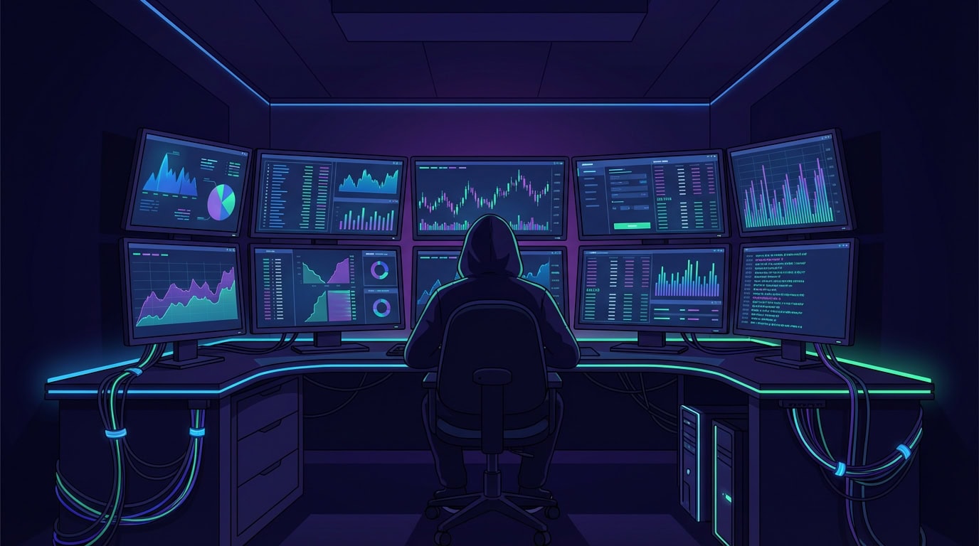 Multi-screen trading setup for monitoring crypto arbitrage opportunities