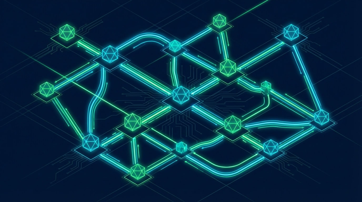 Network diagram showing interconnected crypto exchanges for arbitrage trading