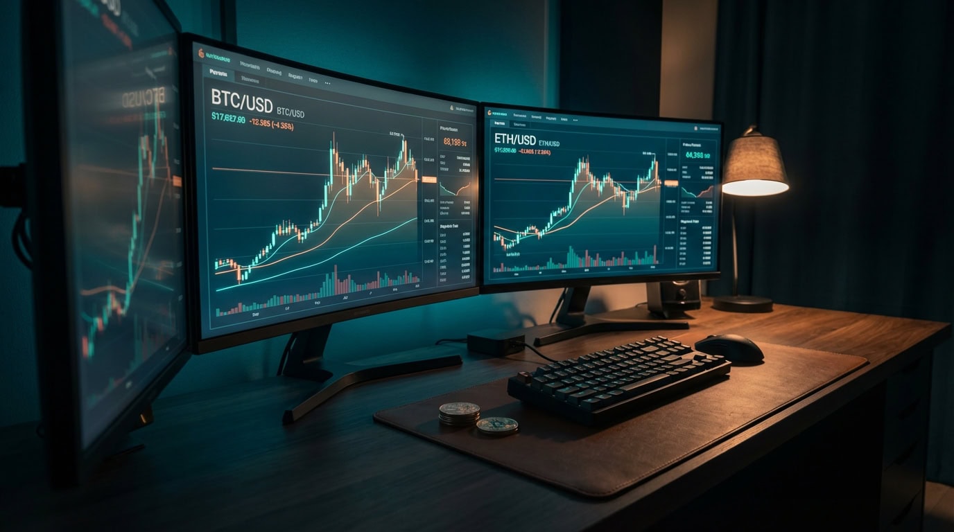 Bitcoin and Ethereum market screen during a cautious crypto rebound