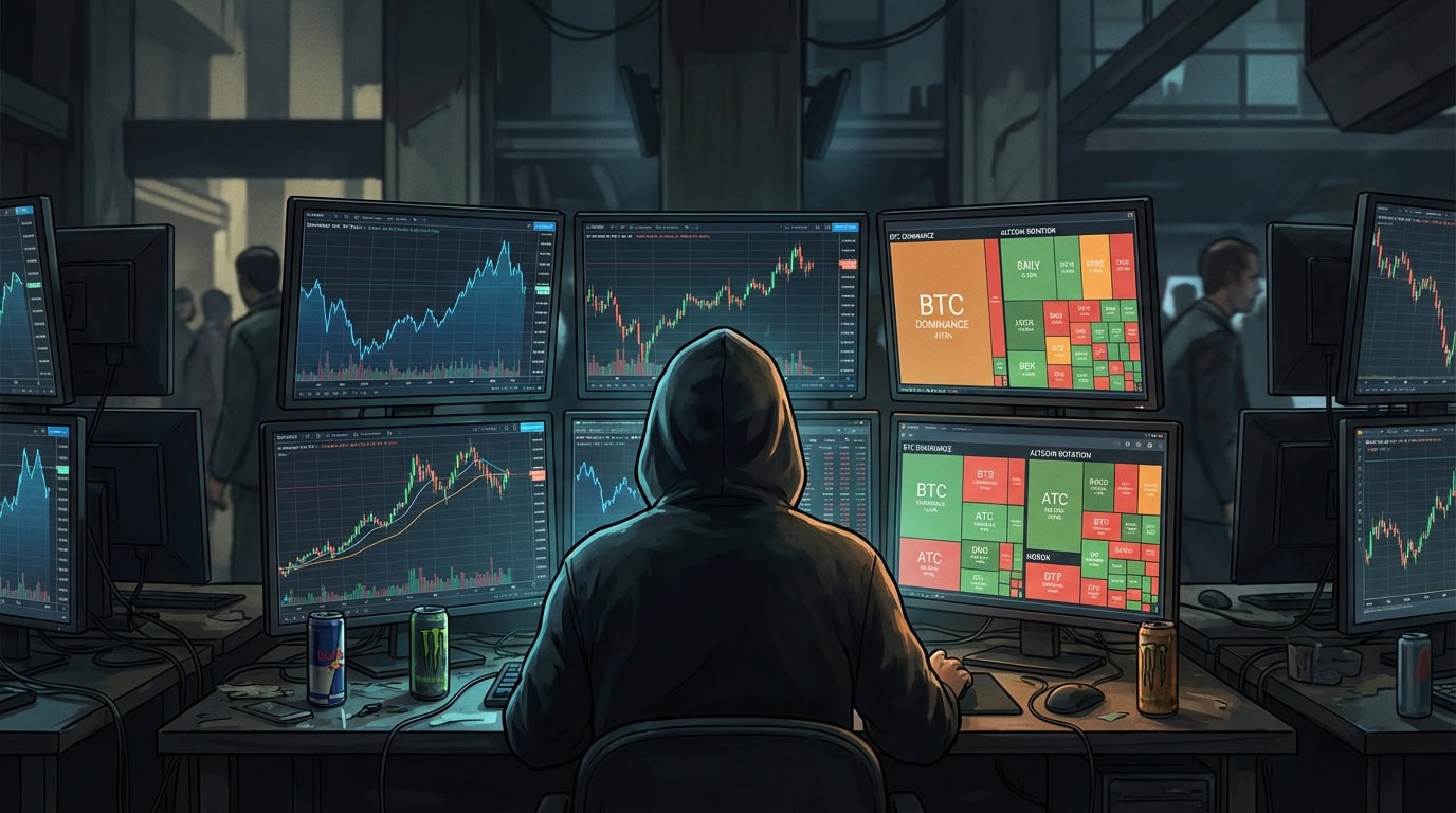 Crypto traders watching bitcoin dominance and altcoin rotation charts