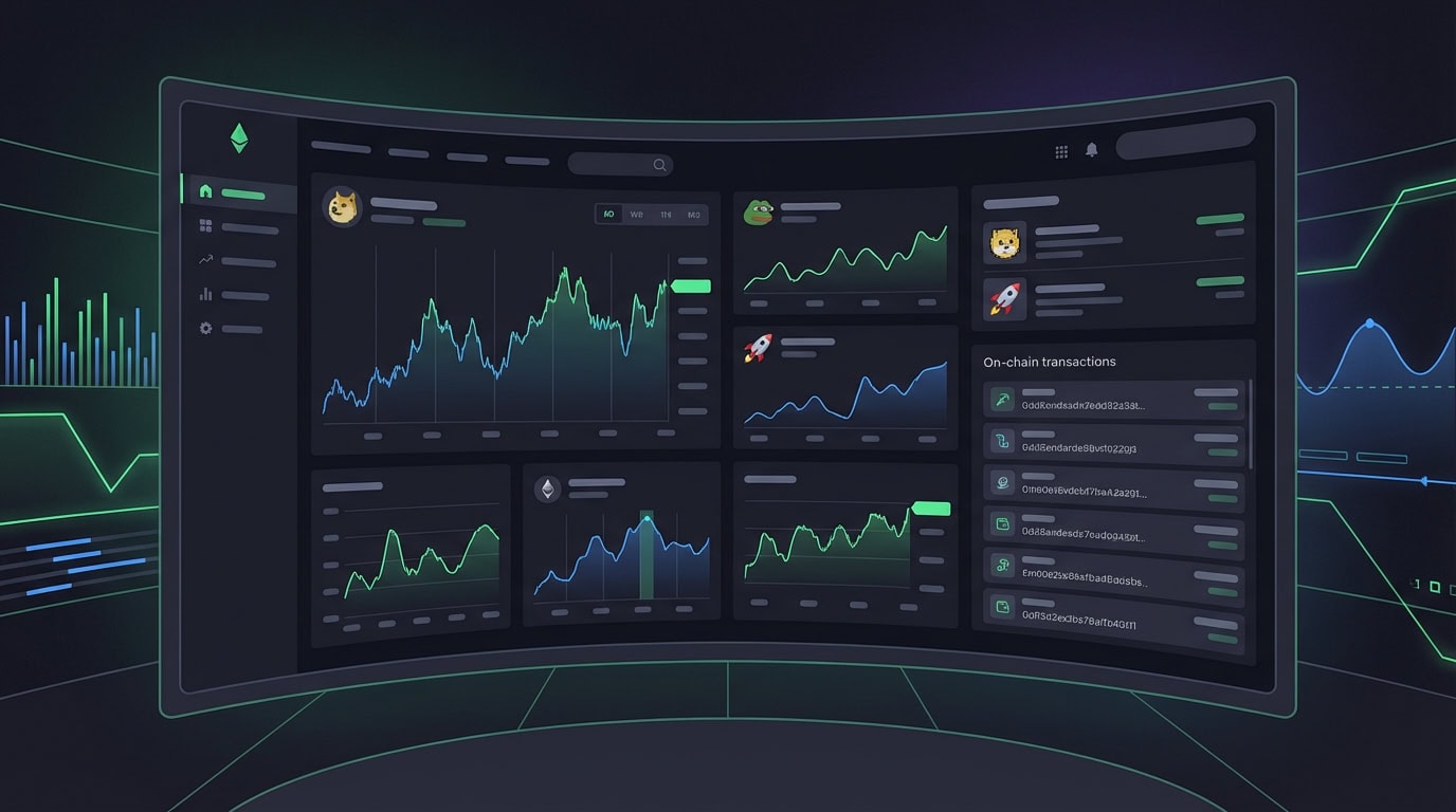 Meme coin trading platform dashboard illustration