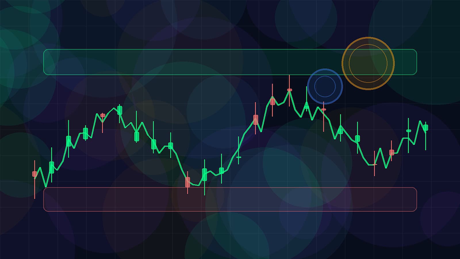 Crypto swing trading entry zones on a dark candlestick chart