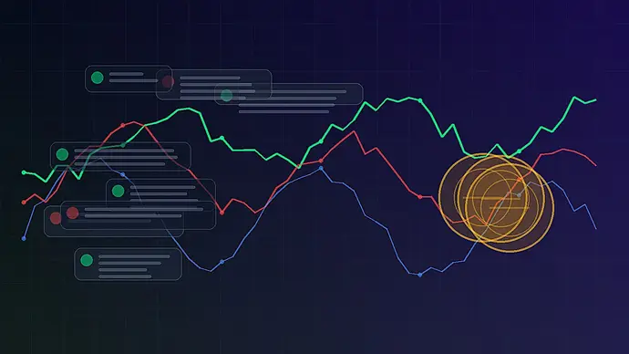Abstract crypto trading group dashboard with market signals
