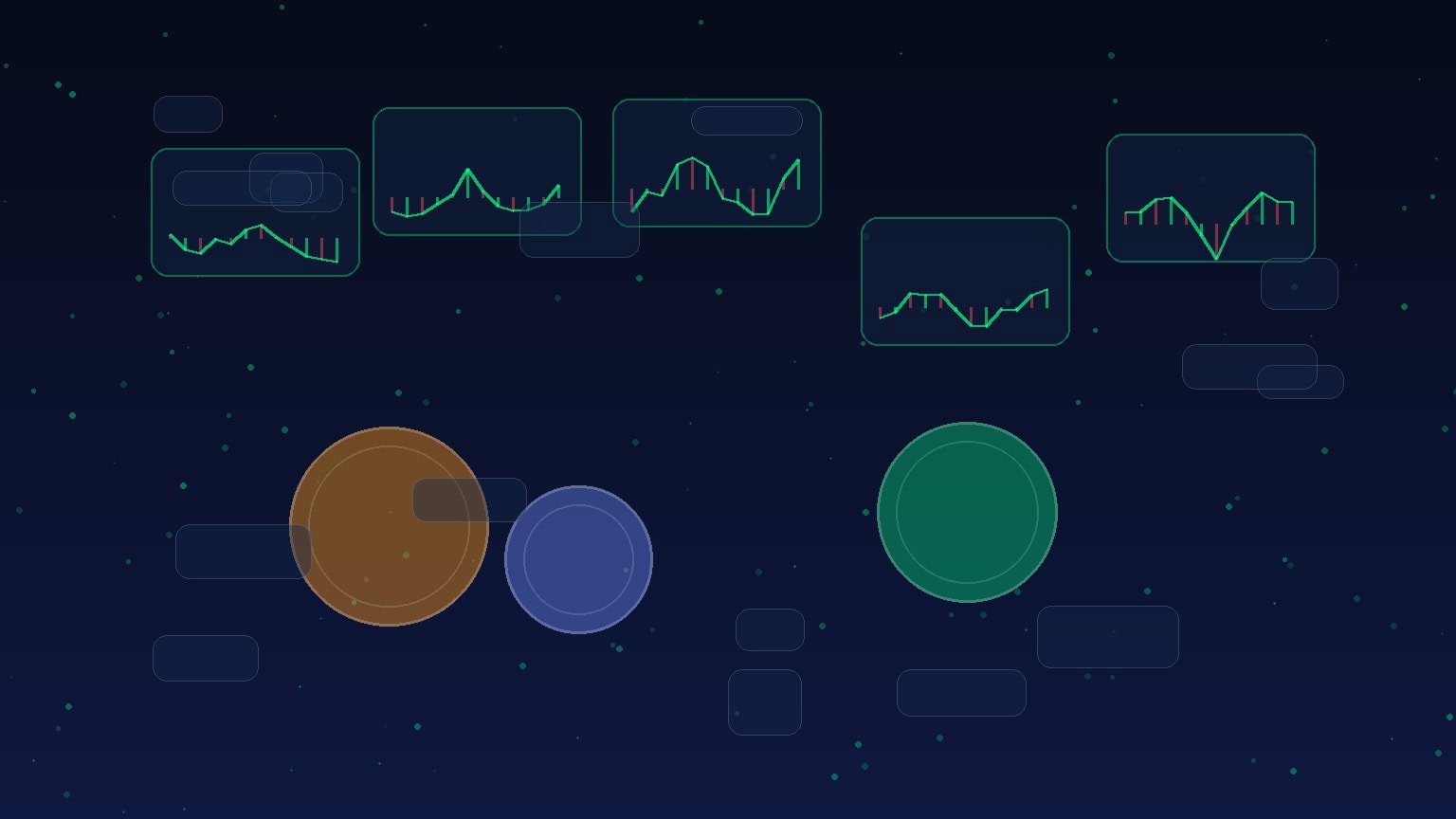 Abstract crypto trading platform discussion with Bitcoin and Ethereum markets