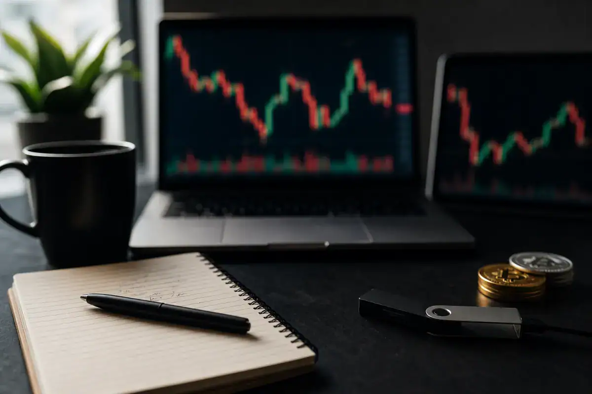 Trading desk reflecting cryptocurrency market volatility in July 2026