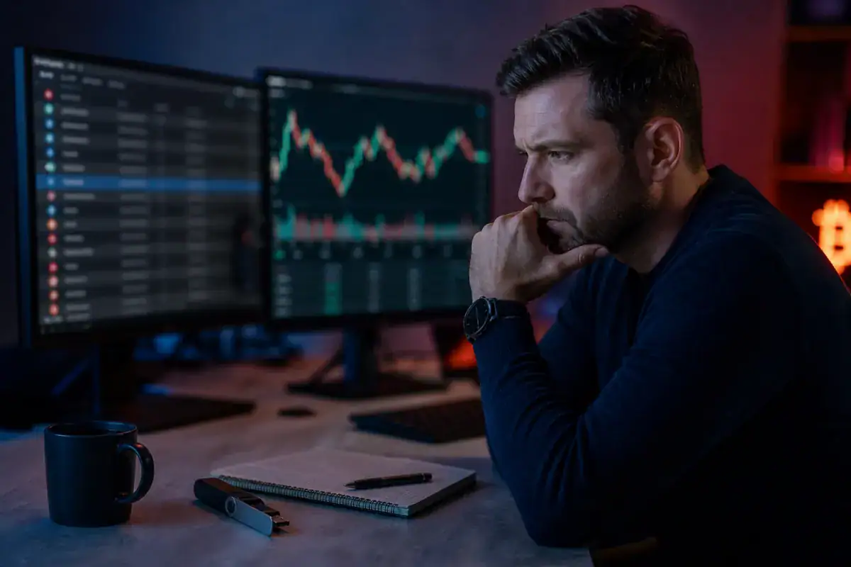 Crypto trader watching macro risk before the Federal Reserve meeting